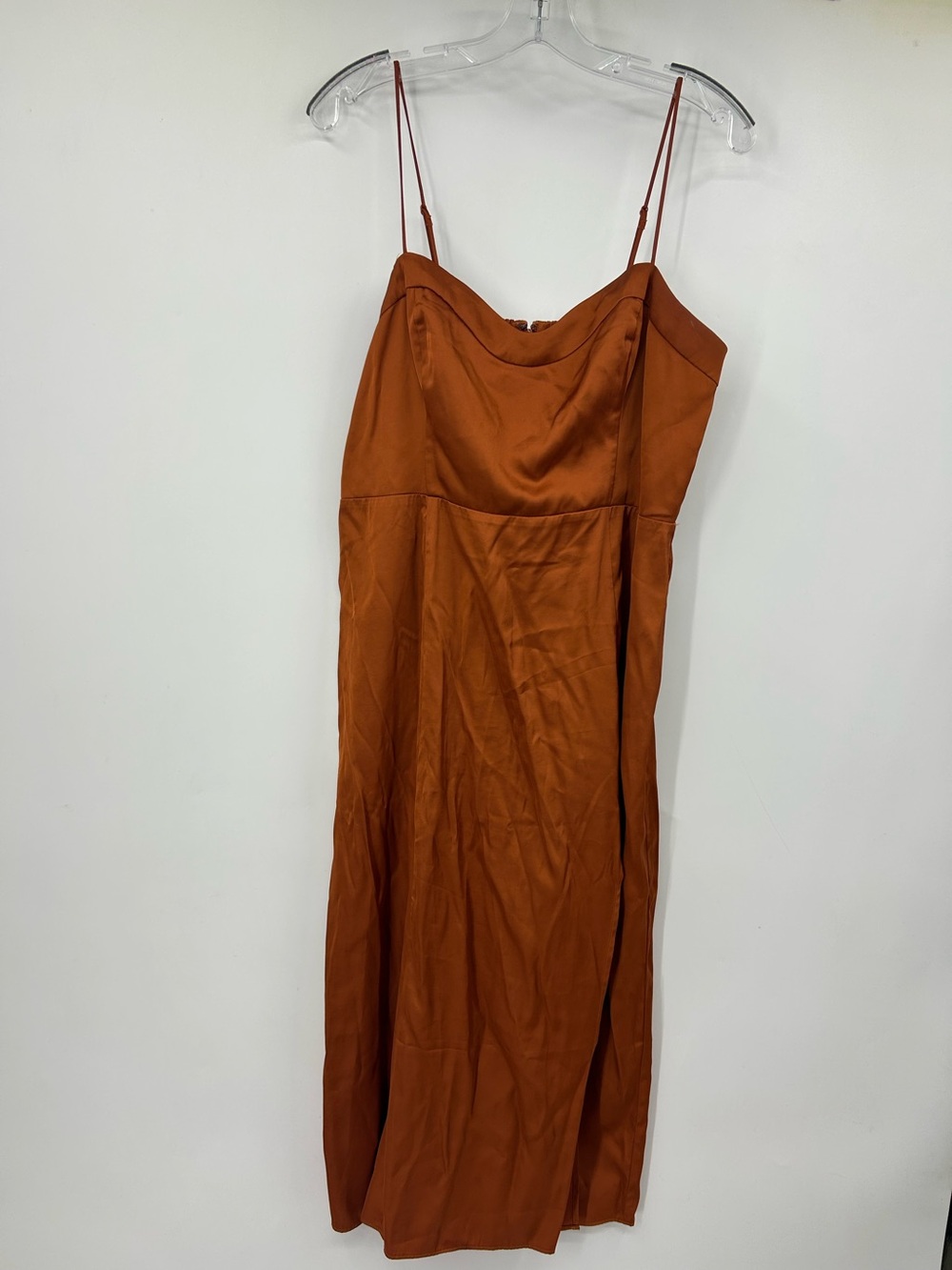 Abercrombie & Fitch Burnt Orange Satin Slip Midi Dress Adjustable Straps Size LP